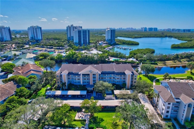 bird's eye view featuring a water view