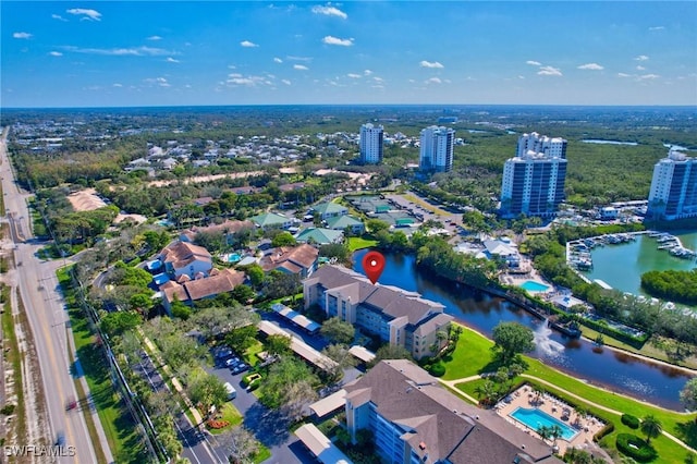 bird's eye view featuring a water view