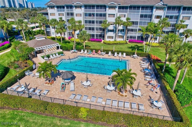 view of swimming pool featuring a patio