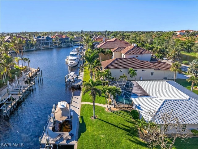 aerial view featuring a water view