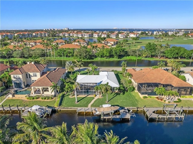 aerial view featuring a water view