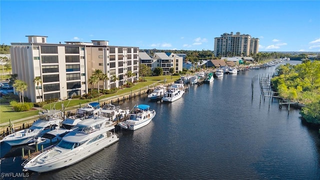 water view featuring a dock