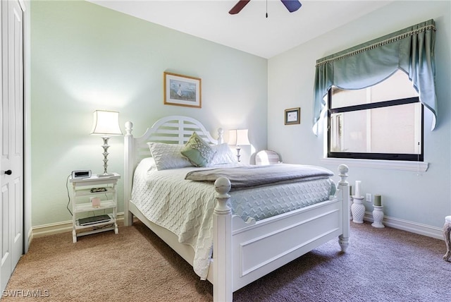 bedroom featuring carpet floors and ceiling fan