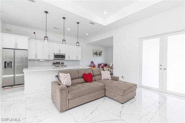 living room featuring french doors