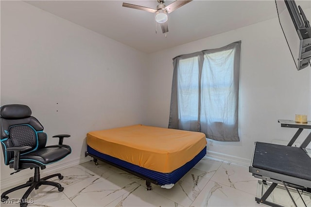 bedroom featuring ceiling fan