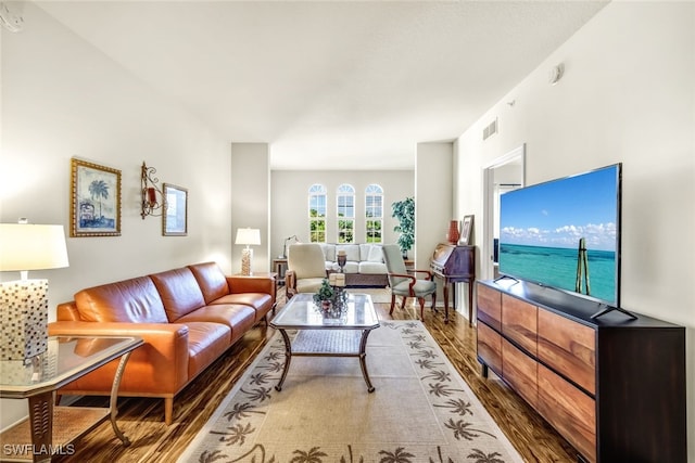 living room with hardwood / wood-style floors