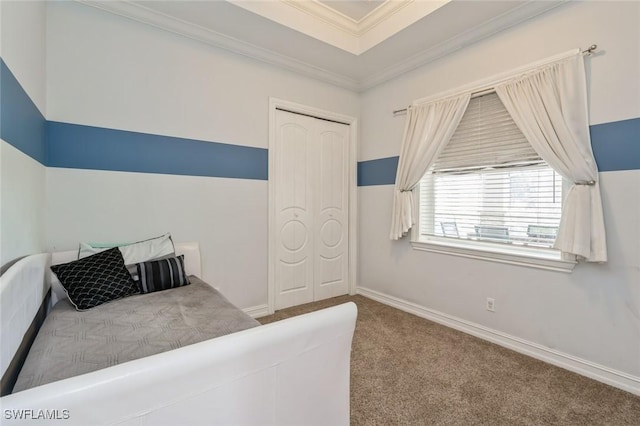 850 25th St SW, Naples, FL 34117 - unfurnished bedroom featuring carpet flooring, ornamental molding, a closet, and baseboards