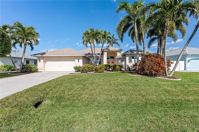 view of front of property featuring a garage and a front yard