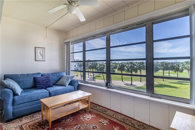 living room with ceiling fan