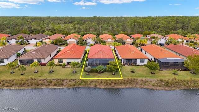 aerial view with a water view