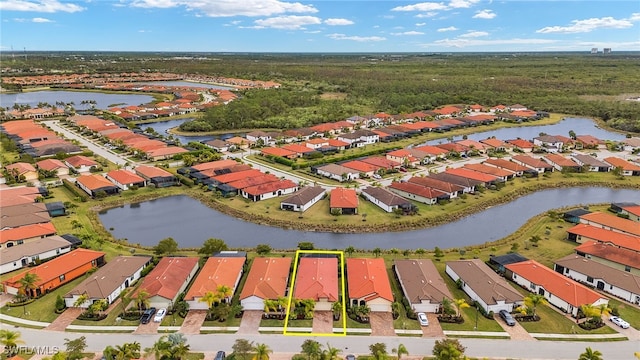 aerial view with a water view