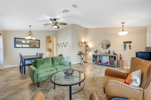 living room featuring ceiling fan