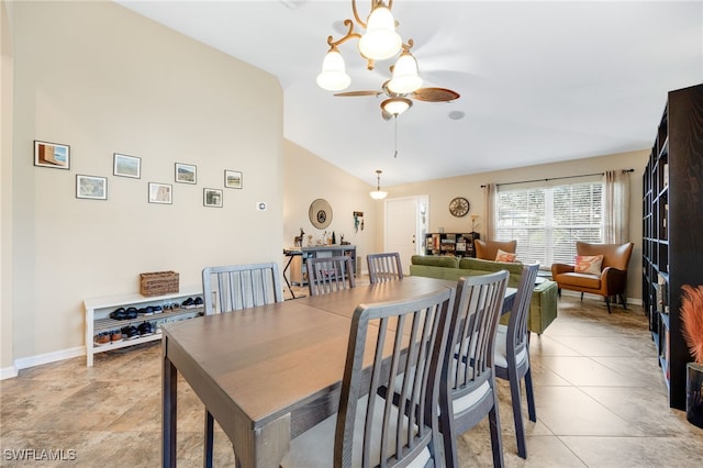 13404 Bristol Park Way, Fort Myers, FL 33913 - dining area featuring lofted ceiling, ceiling fan, and light tile patterned floors