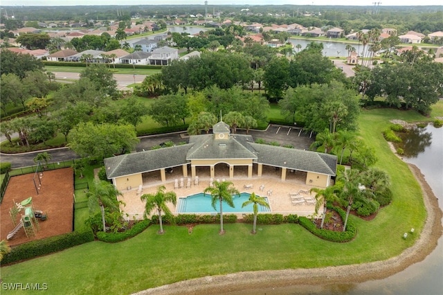 aerial view with a water view