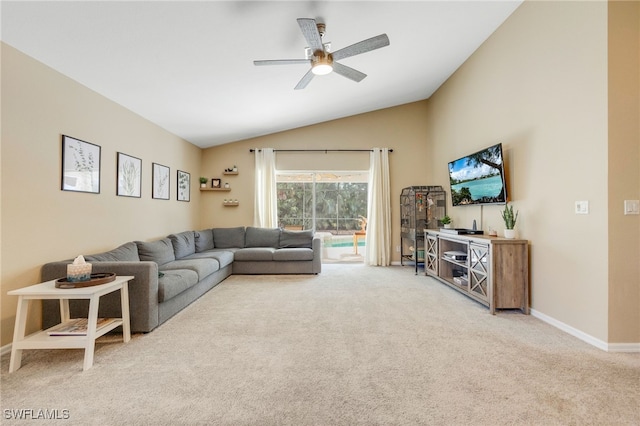 13404 Bristol Park Way, Fort Myers, FL 33913 - carpeted living room featuring vaulted ceiling and a ceiling fan
