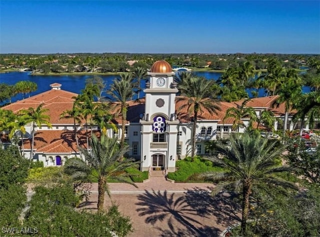 aerial view with a water view