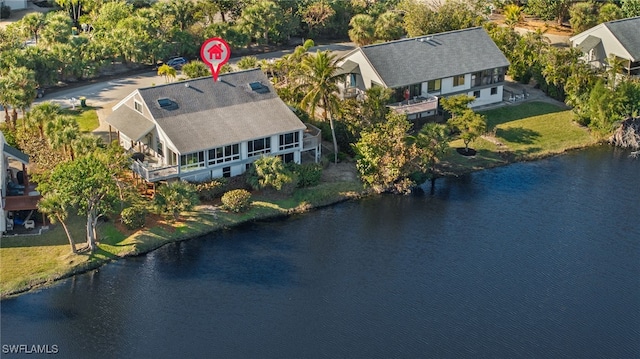 drone / aerial view featuring a water view