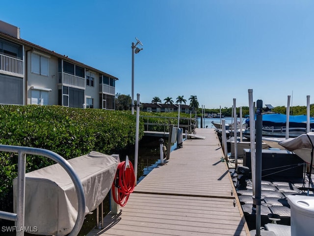 dock area with a water view