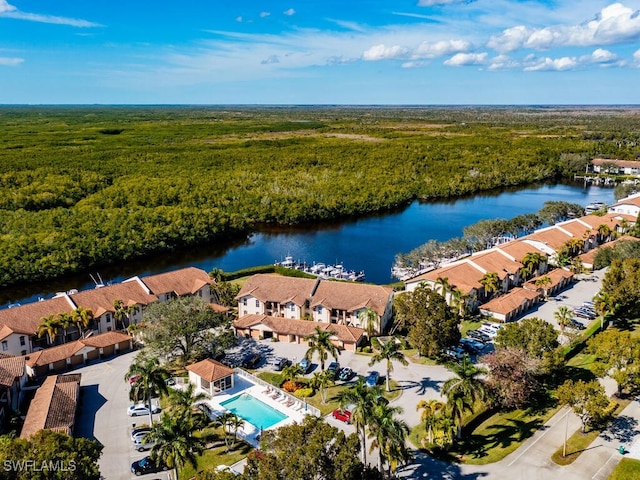 aerial view with a water view