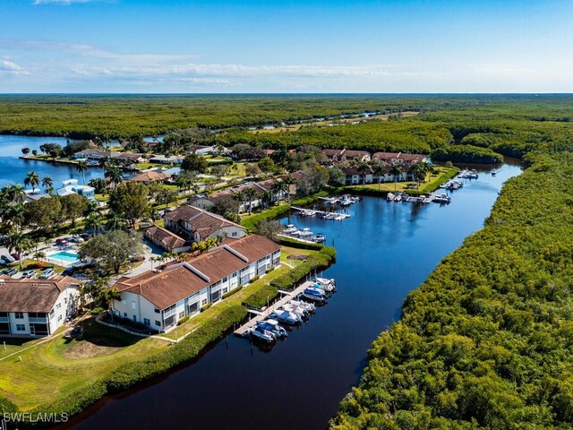 aerial view with a water view