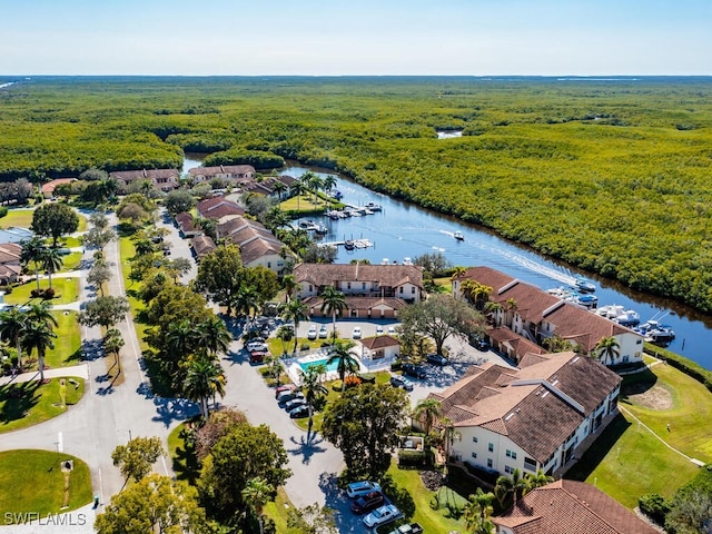 aerial view with a water view