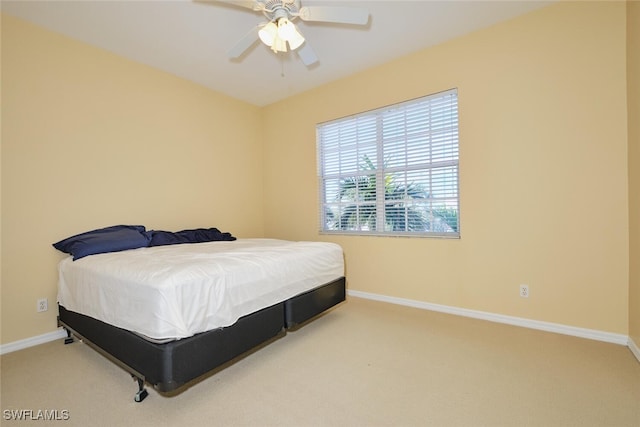 bedroom featuring carpet floors and ceiling fan