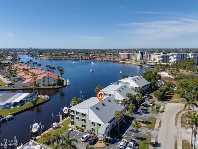 drone / aerial view featuring a water view