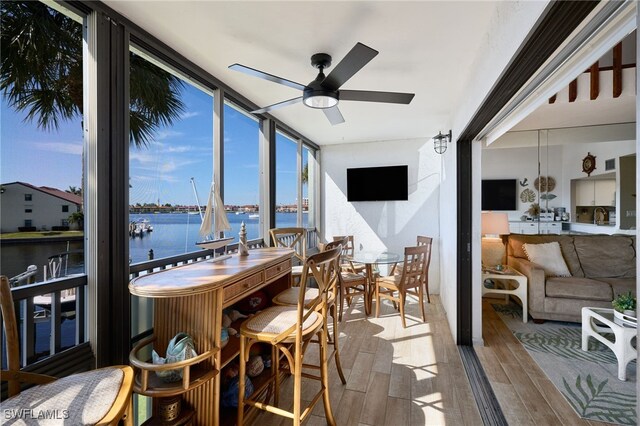 sunroom / solarium with ceiling fan and a wealth of natural light