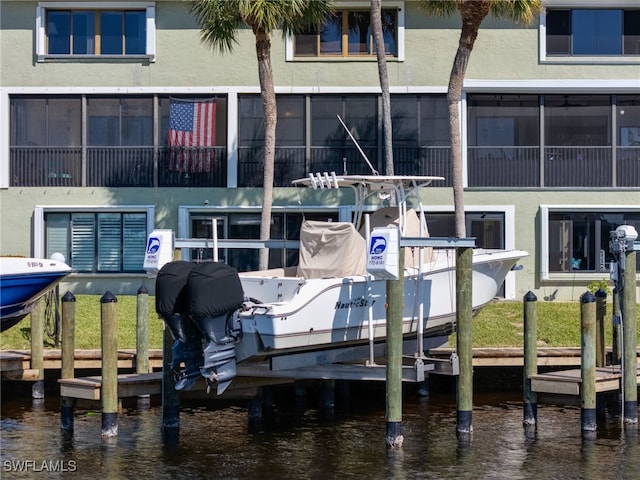 dock area with a water view