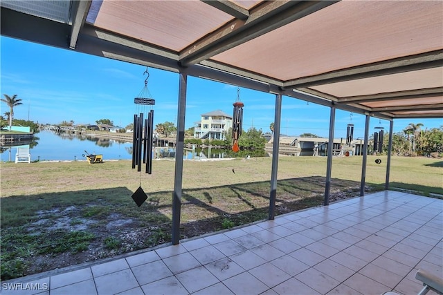 view of patio / terrace featuring a water view