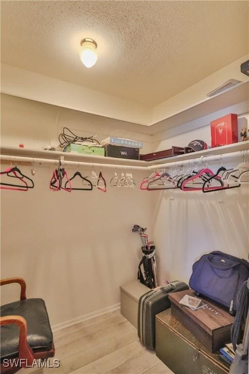 spacious closet with light hardwood / wood-style floors