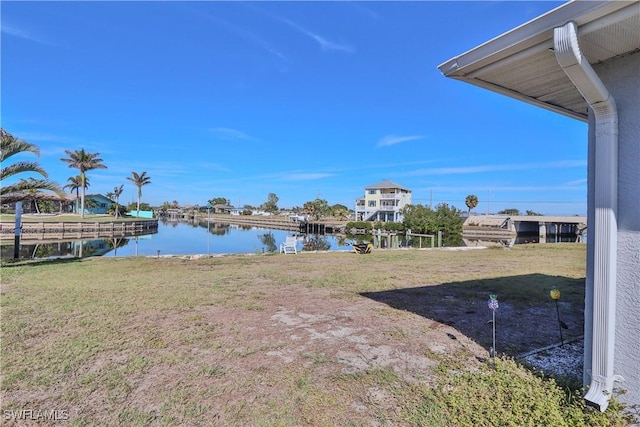 view of yard with a water view