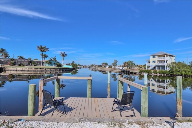 view of dock with a water view