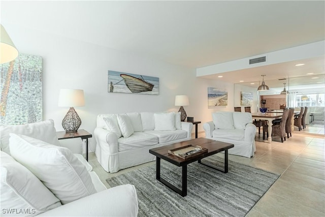 view of tiled living room