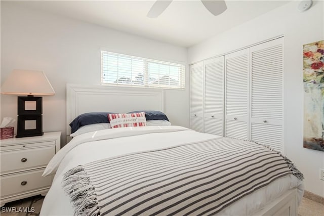 bedroom with a closet and ceiling fan