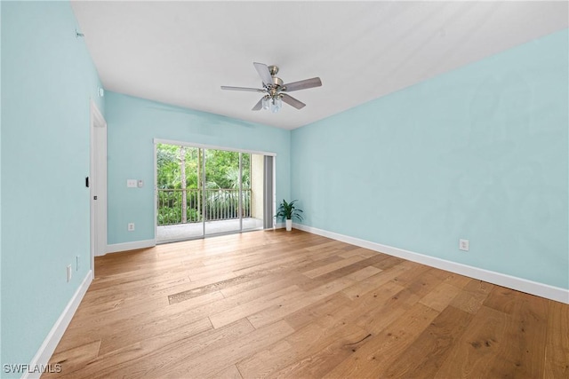 unfurnished room featuring ceiling fan and light hardwood / wood-style floors