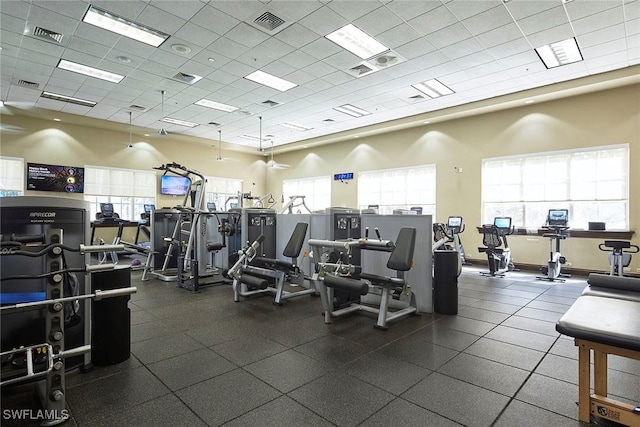 1033 Egrets Walk Cir Unit 203, Naples, FL 34108 - exercise room featuring a drop ceiling