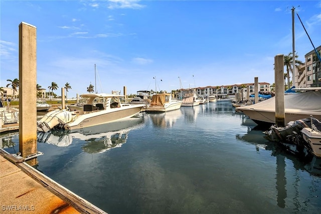 dock area featuring a water view