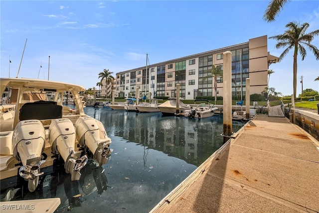 dock area with a water view