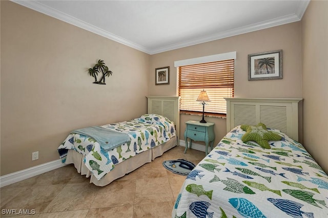 tiled bedroom with crown molding