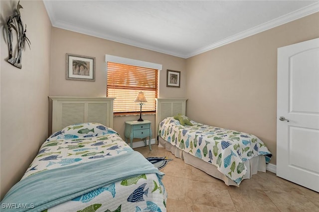 tiled bedroom with crown molding