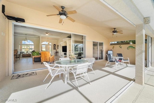 view of patio featuring ceiling fan