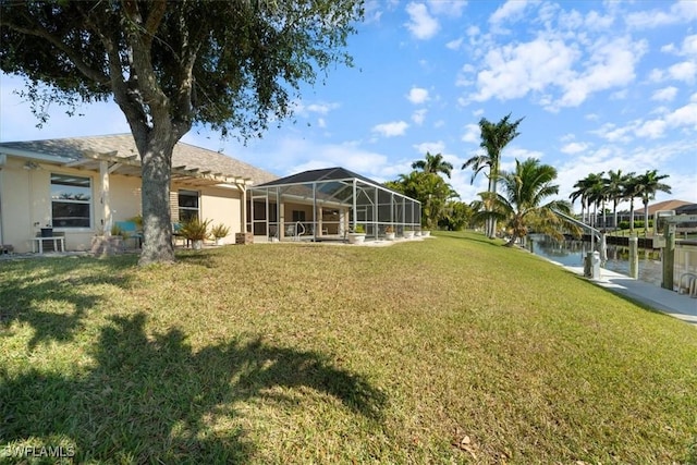 view of yard with a water view