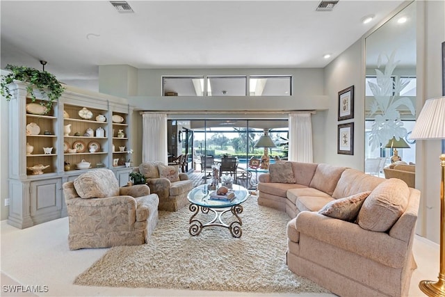 living room with carpet flooring