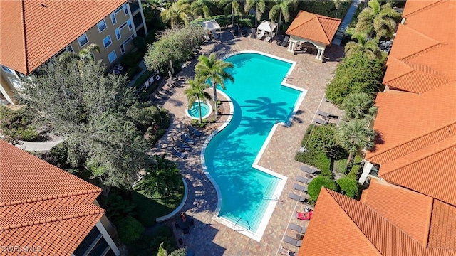 view of pool featuring a gazebo and a patio