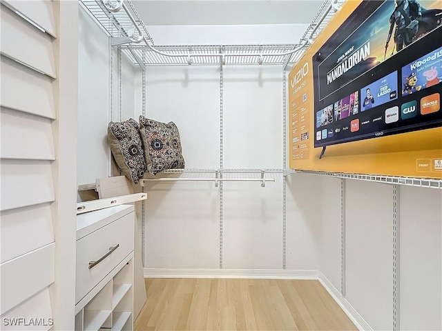 spacious closet featuring light wood-type flooring