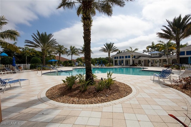 view of pool featuring a patio