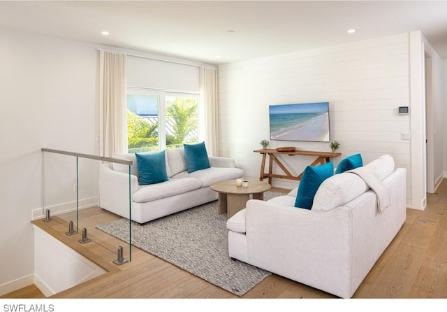 living room with light wood-type flooring