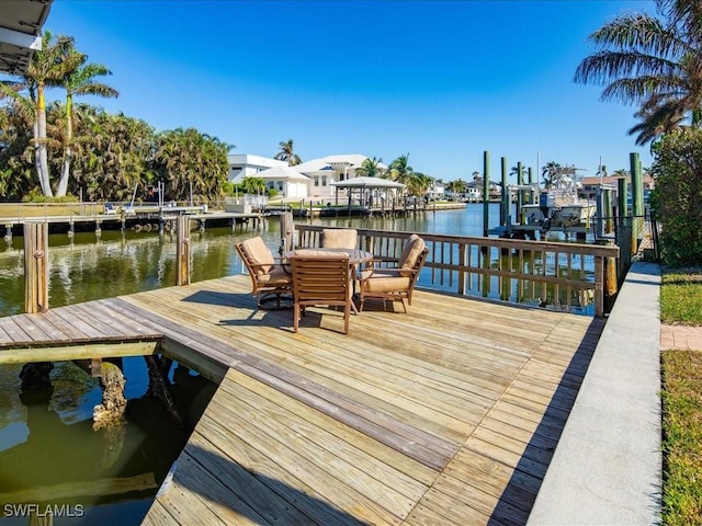 dock area with a water view