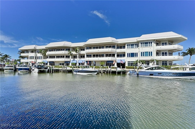 view of dock featuring a water view